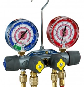 Yellow Jacket 49934 TITAN&amp;reg; 4-Valve Test and Charging Manifold only, no sight glass, R/B gauges, bar/psi, R134a/404A/407F &amp;deg;C-