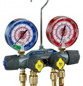 Yellow Jacket 49974 TITAN&amp;reg; 4-Valve Test and Charging Manifold, 3-1/8&amp;quot; (80 mm) Gauges, R-32/454B/410A PSI &amp;deg;F-
