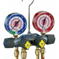 Yellow Jacket 49975 TITAN&amp;reg; 4-Valve Test and Charging Manifold A2L, 3-1/8&amp;quot; (80 mm) Gauges, PLUS II &amp;trade; 1/4&amp;quot; Hoses 60&amp;quot; 3-Pak RYB, Compact Ball Valve, PLUS II &amp;trade; 3/8&amp;quot; Vacuum/Charging Hose 60&amp;quot; Y, R-32/454B/410A PSI &amp;deg;F-