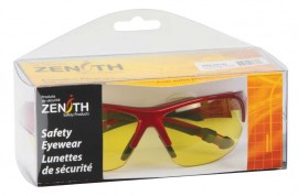 Zenith SEK287R Z1900 Series Safety Glasses with Box, Red Frame, Amber Lens-
